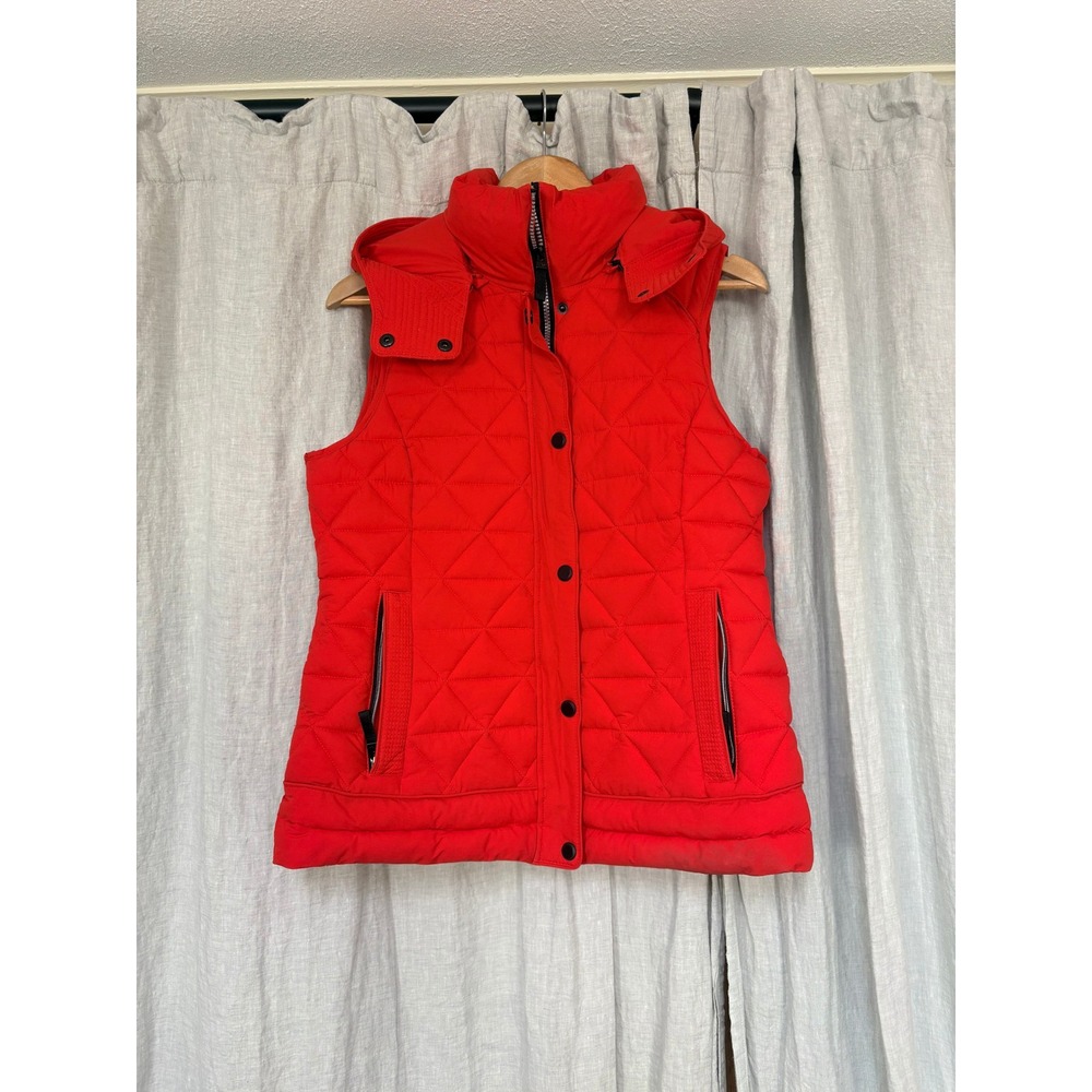 Marc New York Andrew Marc Red Quilted Puffer Vest Detachable Hood Womens Medium